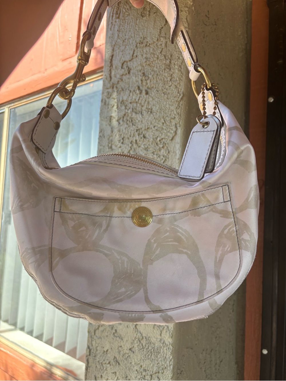 Coach Pale Pink and Cream Shoulder Hobo Bag with Gold Hardware